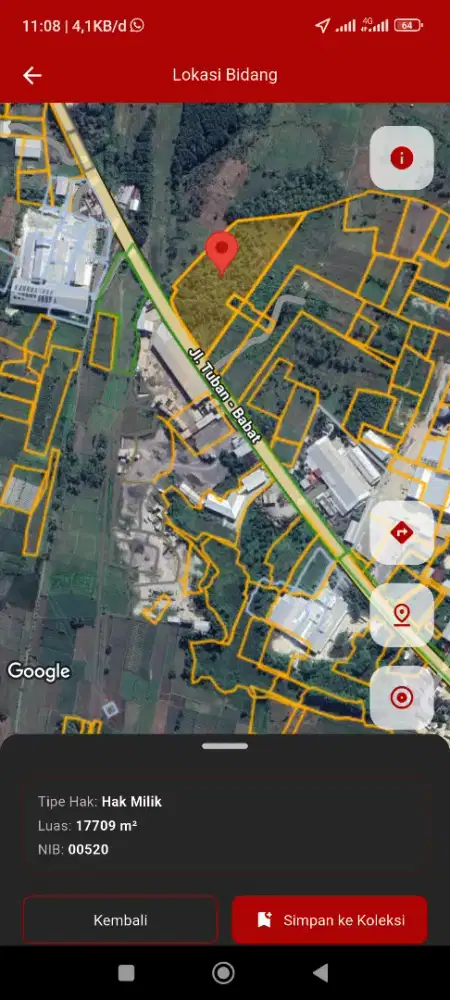 Di jual tanah luas 17.709 m2 jalan raya tuban babat