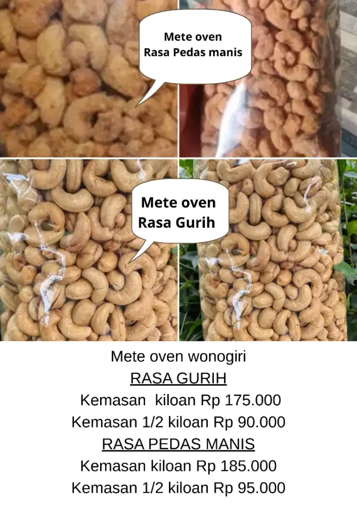 Kacang mete oven gurih Asli wonogiri/mete oven pedas manis