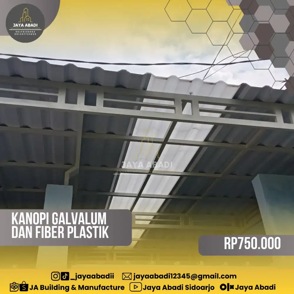 KANOPI RUMAH/RUKO/KOS DARI GALVANIS, GALVALUM, DAN FIBER PLASTIK MURAH