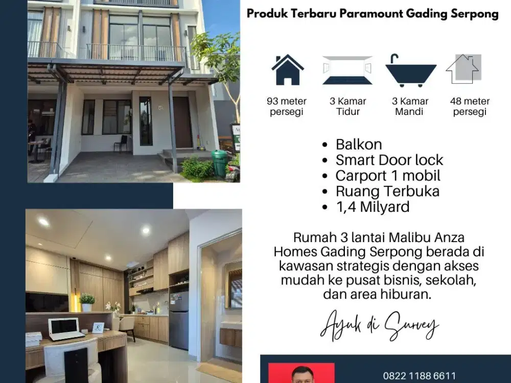Anza Homes | Rumah 3 Lantai Terbaru Free PPN di Malibu Paramount Gading Serpong