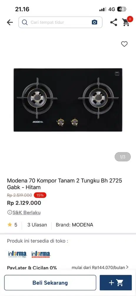 kompor tanaman modena 2 tungku