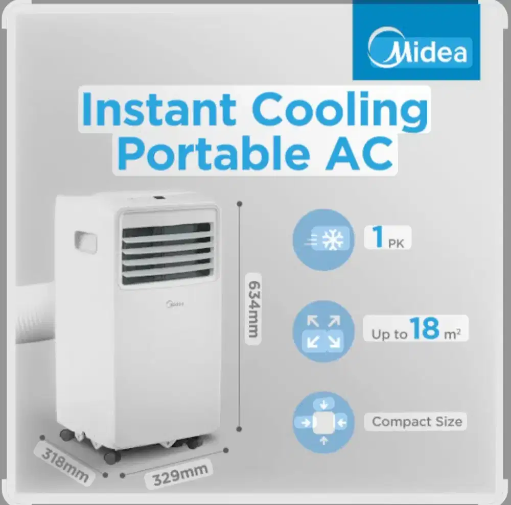 AC Portable Midea 1 PK kondisi baru belum pernah digunakan