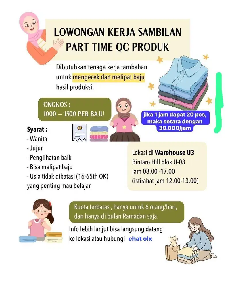 Lowongan Freelance Lipat Baju QC Produk