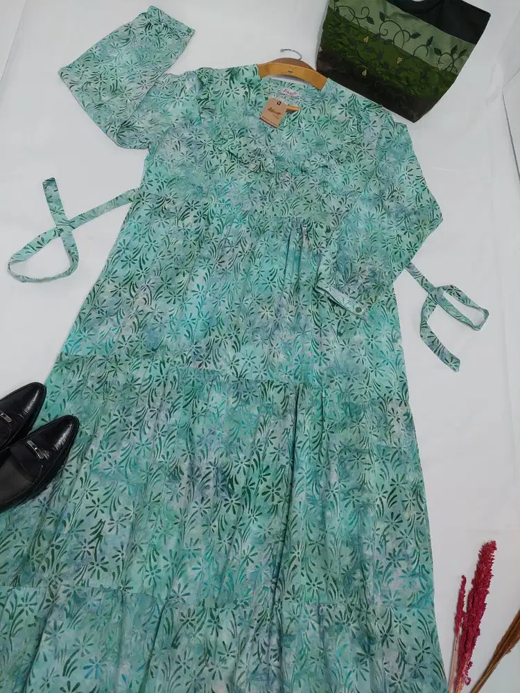 Gamis Batik Hijau Cerah