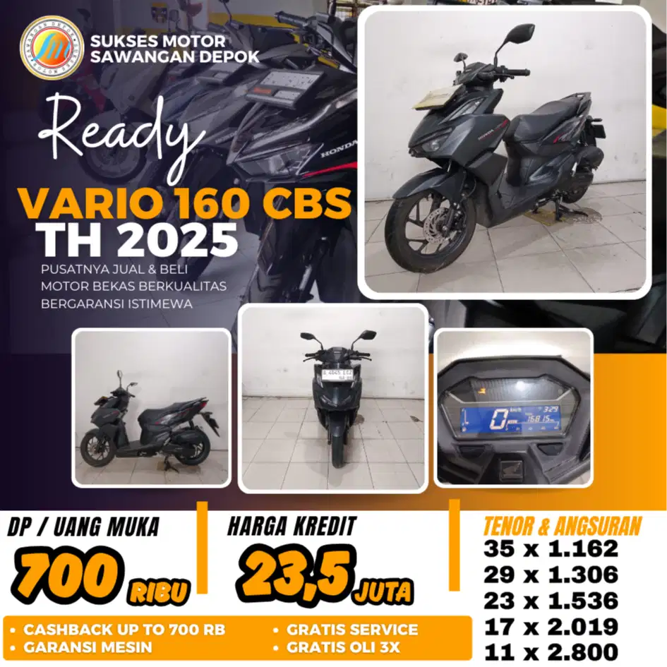 MULUS HONDA VARIO 160 CBS TH 2025 HITAM BISA KREDIT DI SUKSES MOTOR