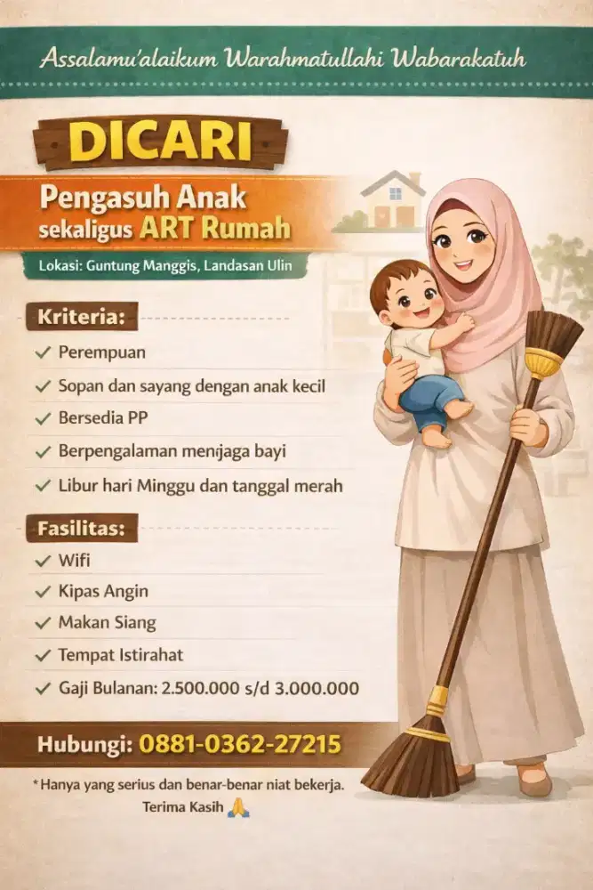 Dicari ART dan Pengasuh Bayi