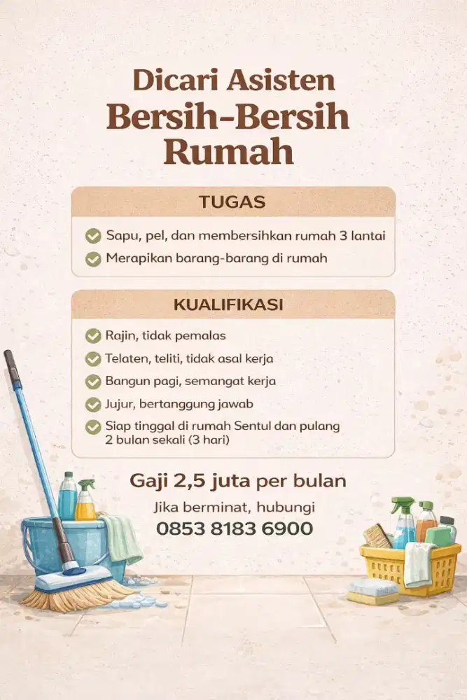 Dicari Asisten Bersih-Bersih Rumah Cibinong Alternatif Sentul