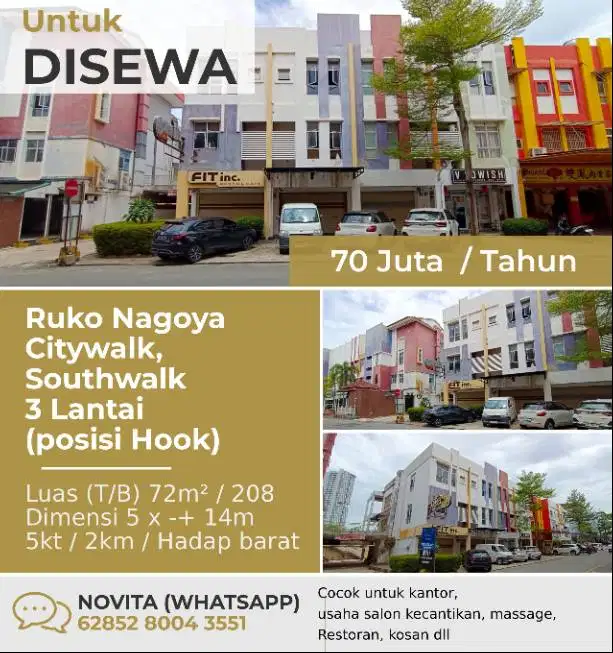 1 Unit Ruko Nagoya citywalk, Southwalk 3 Lantai (posisi Hook) Nagoya