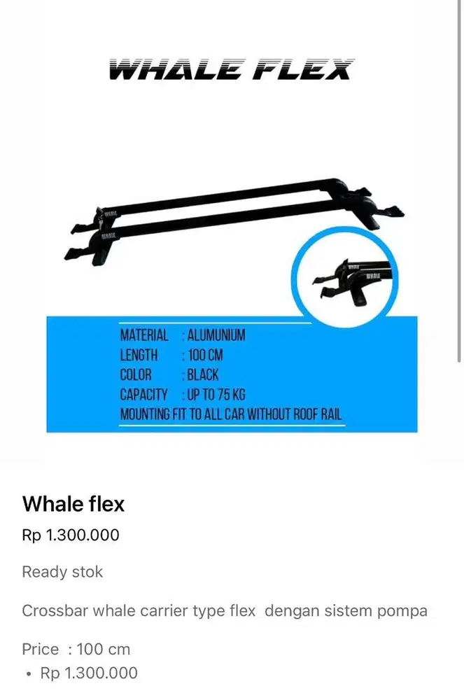 WHALE Cross Bar only - whale flex BEKAS kondisi as it is
