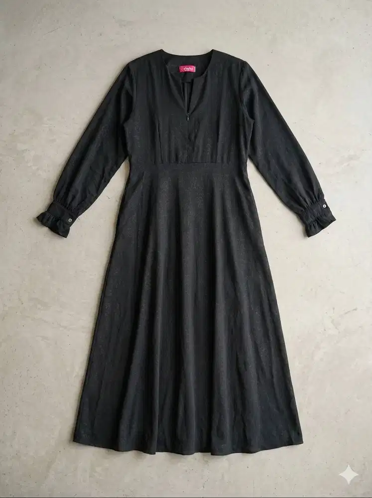 [GRATIS/FREE] Dress Gamis Hitam Motif Bunga (Amira Collection)