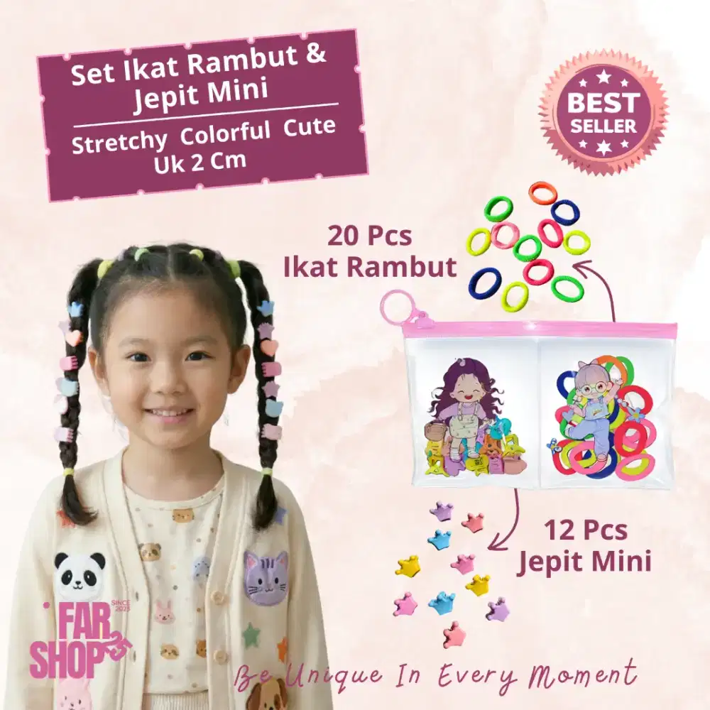 Set 20 Ikat Rambut Donat & 12 Jepit Mini Cute Anak Stretchy 2in1
