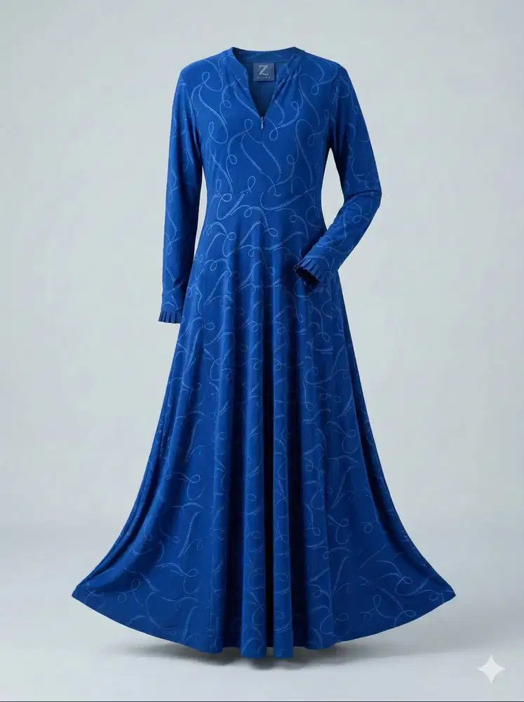 [GRATISS] Gamis Maxy Biru Elektrik Motif Abstract Swirl