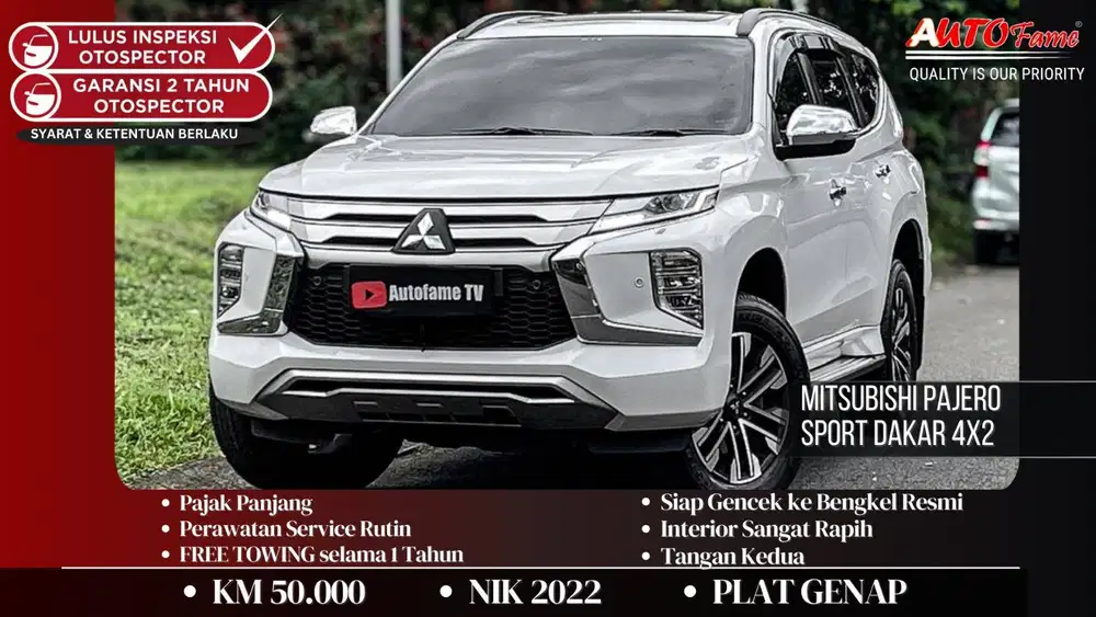 Mitsubishi Pajero Sport Dakar 4x2 AT NIK 2022 White On Black Sunroof F