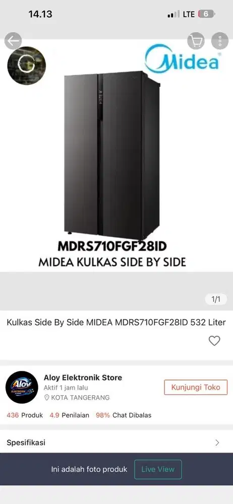 Midea side by side kulkas