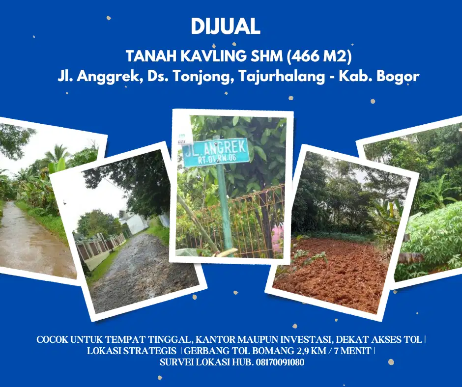 Tanah Kavling Siap Bangun, Investasi CUAN, cuma 7 Menit dari Tol!