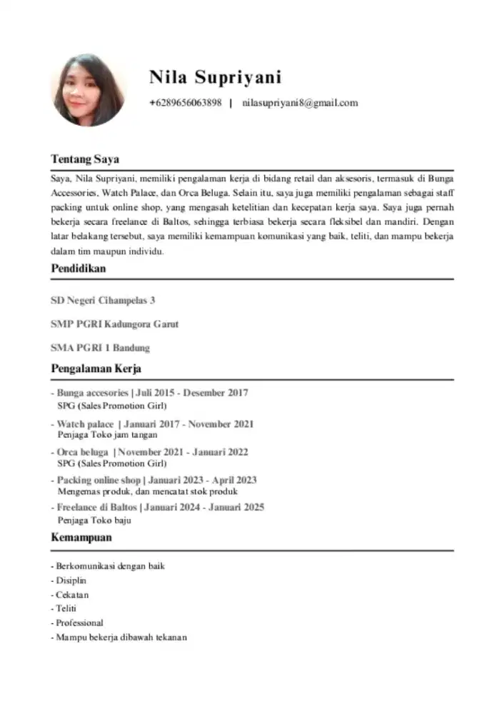 Mencari pekerjaan sesuai pengalama. Saya