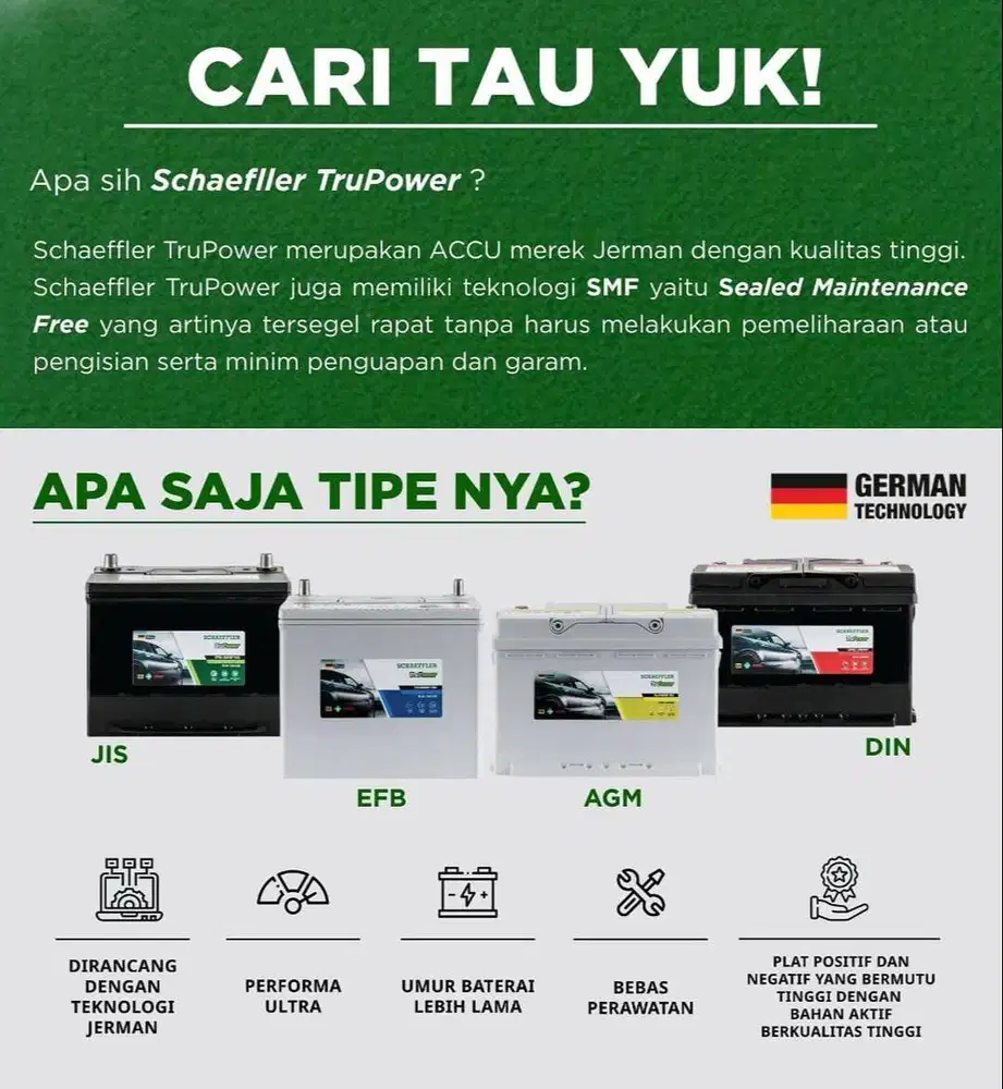 Aki tipe AGM untuk mobil produsen eropa seperti  BMW,Mercy,Audy DLL