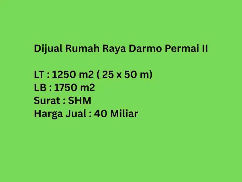 Dijual Rumah 1250 m2 Raya Darmo Permai Cocok Komersial Parkir Luas