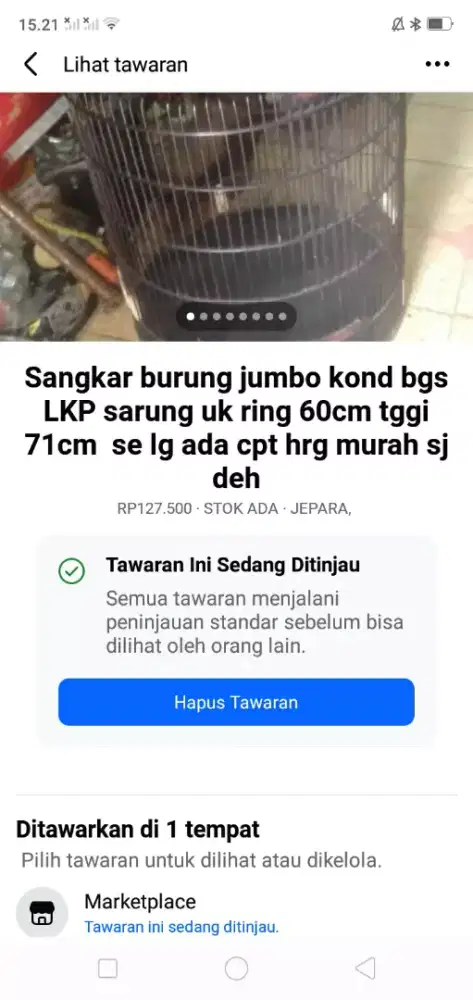 Kandang  burung jumbo kond bgs LKP kain penutup nya cpt dpt murah sj