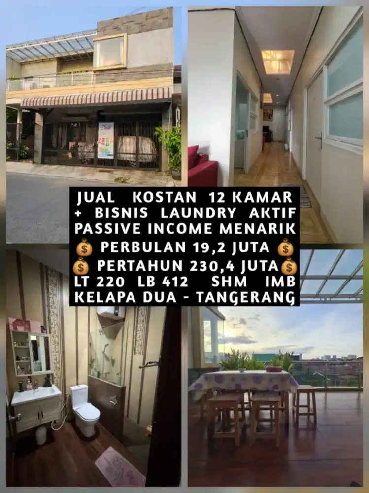 JUAL KOST KOSAN 12 KAMAR PLUS BISNIS LAUNDRY DI KELAPA DUA TANGERANG