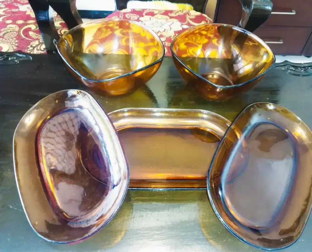 Duralex amber mangkuk dan piring saji
