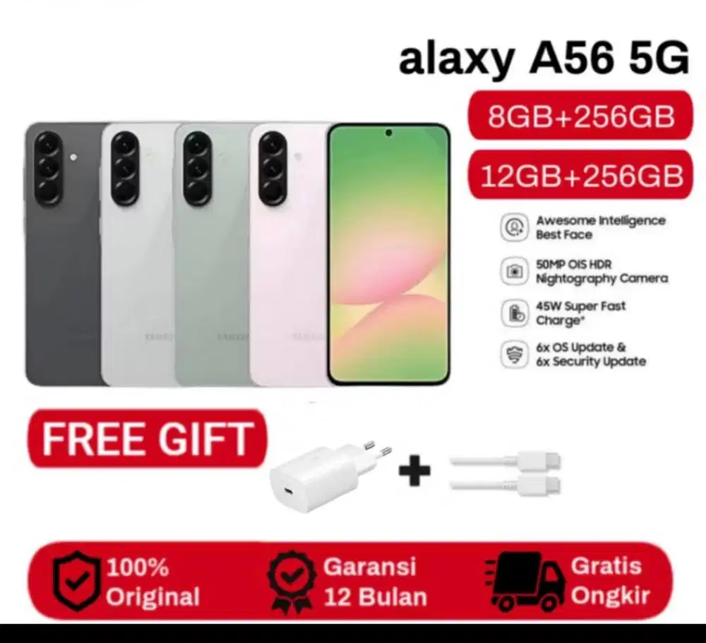 BARU SAMSUNG A 56 RAM 12 MEMORY 256 PINK BLACK GREEN
