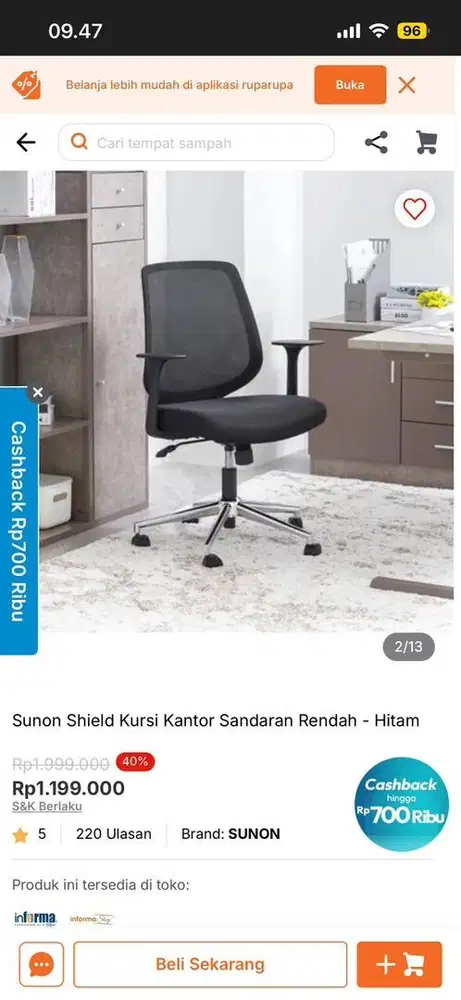 kursi kantor informa sunon shield harga baru 1.2jt