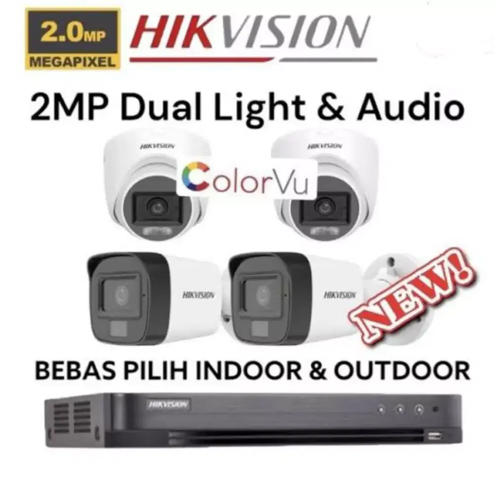 Paket cctv hikvision 8 ch 4 kamera audio 2mp