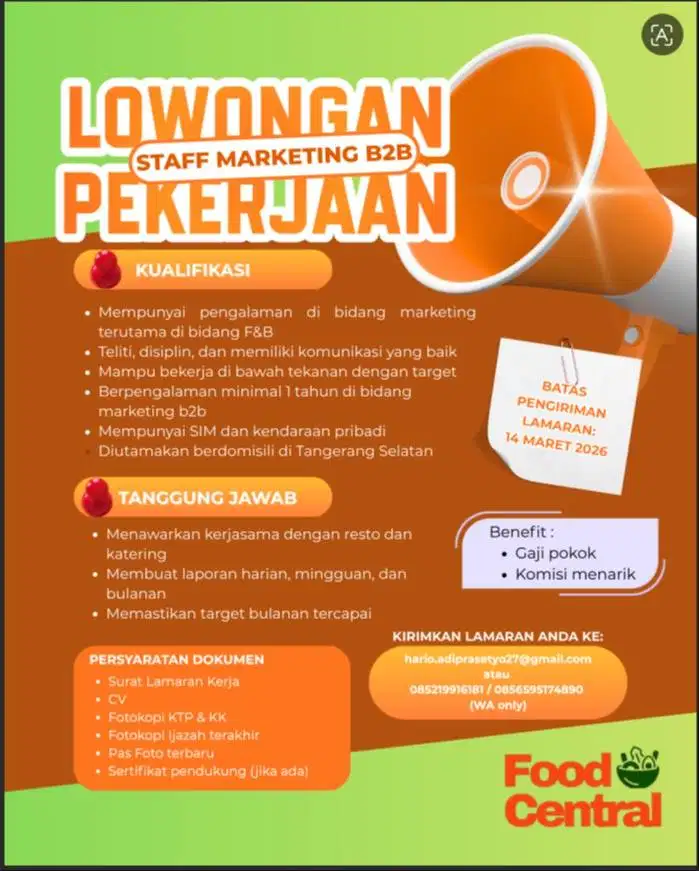 Lowongan Sales B2B Bahan Makanan