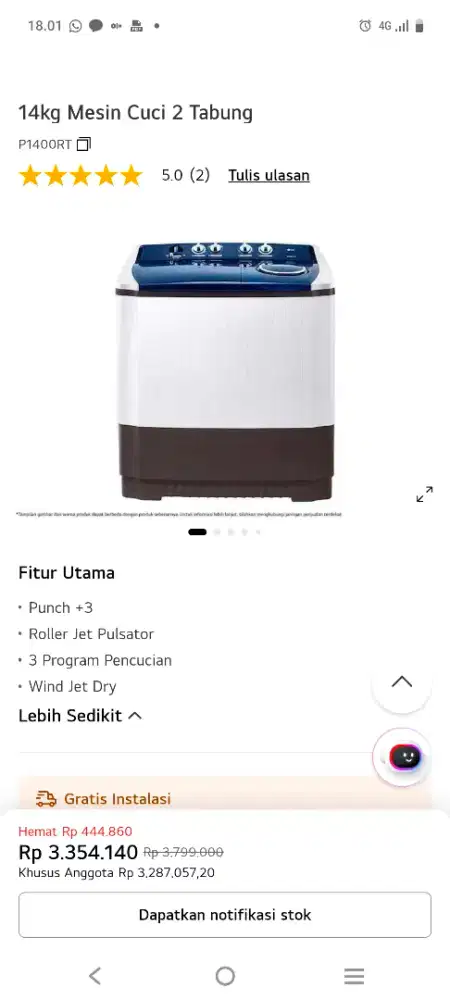 14KG 2tabung MESIN LG 1400RT