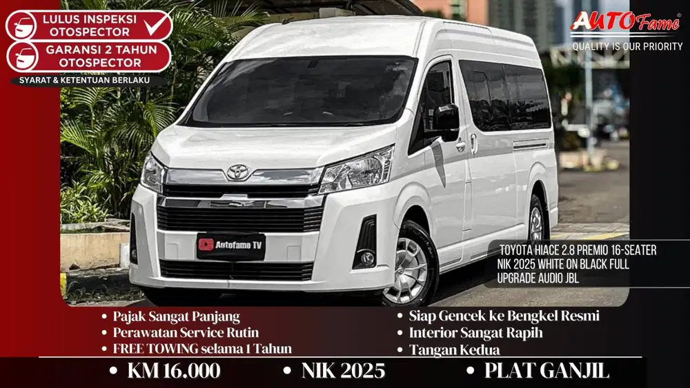 Toyota Hiace 2.8 Premio 16-Seater NIK 2025 White On Black Full Upgrade