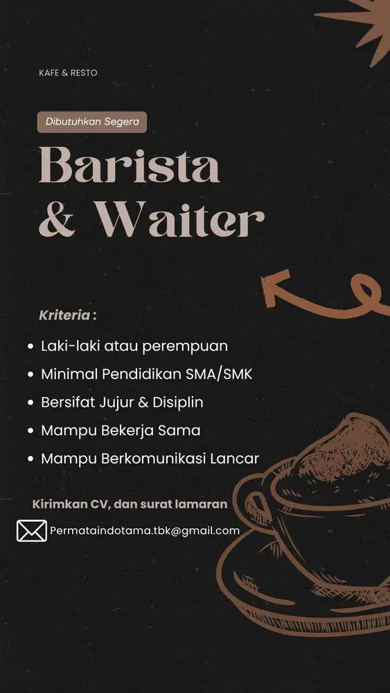 Dibutuhkan Barista & Waiter