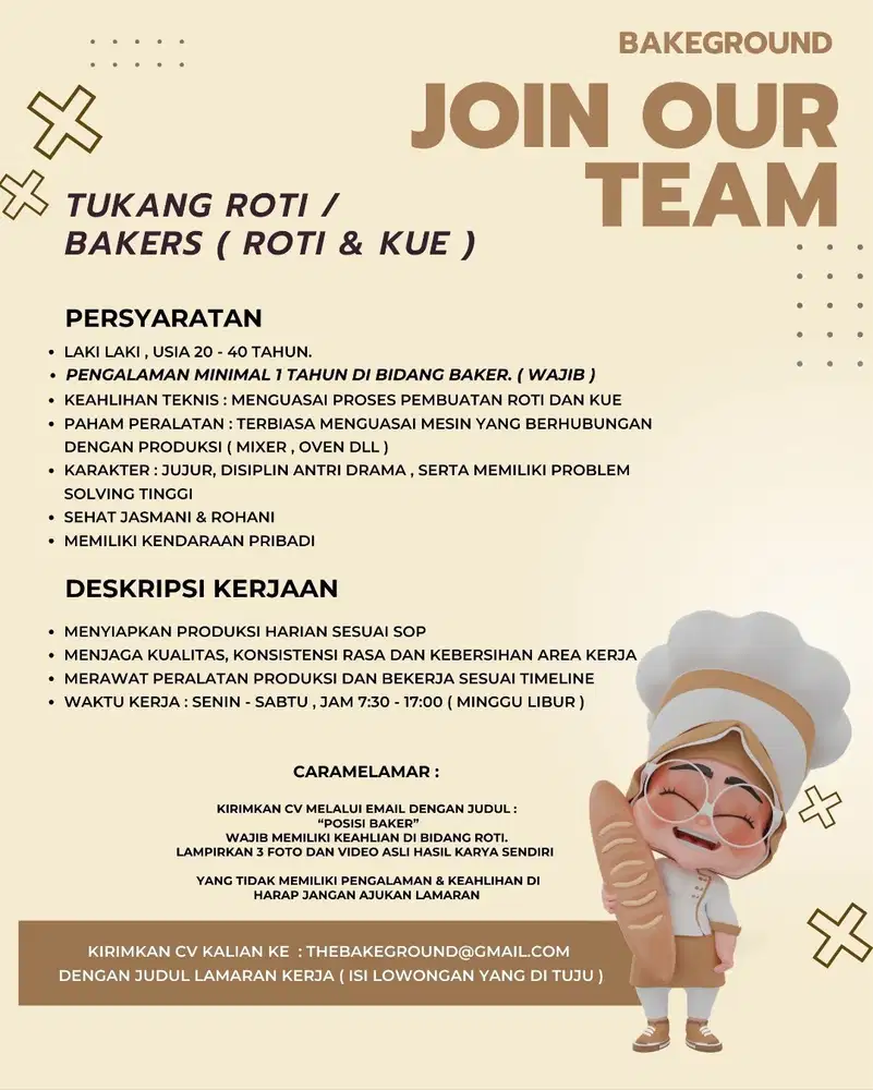 LOWONGAN KERJA TUKANG ROTI