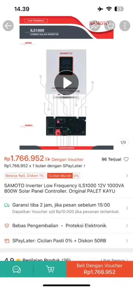 Jual butuh cepat, Samoto inverter Low Frequency ILS1000 12V 1000V 800W