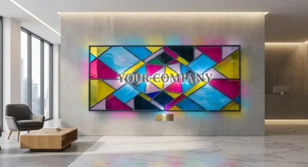 Jasa kaca patri/stained glass signage (nama perusahaan)