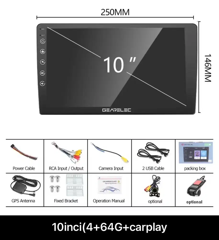 TV ANDROID MOBIL (BARU) 10 inchi 4/64gb Free Camera Mundur 12 LED