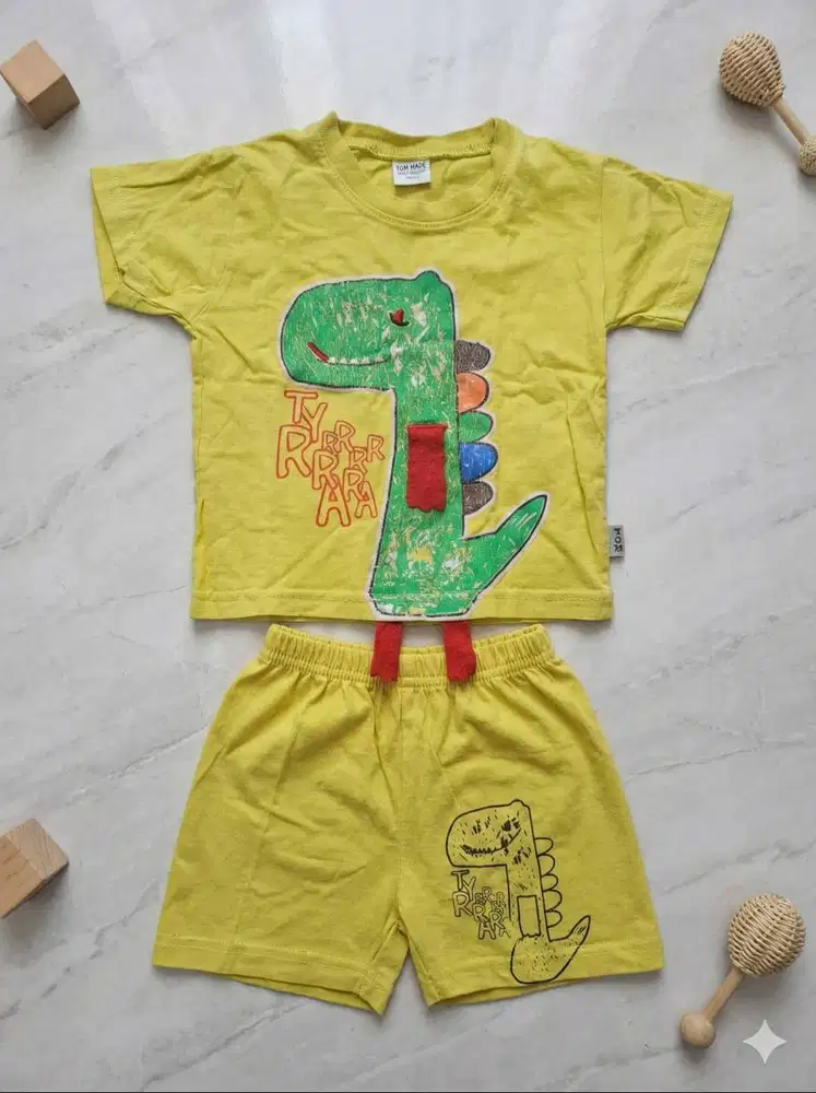 [FREE/GIVEAWAY] Setelan Baju Anak Dino Kuning Ceria - Kaos & Celana