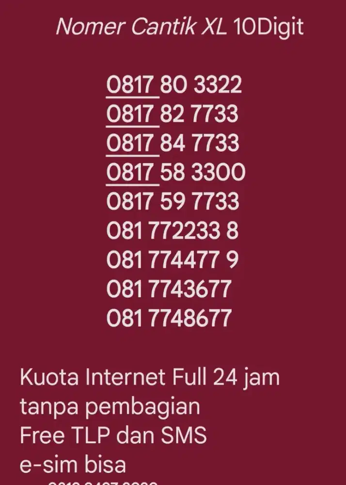 Nomer Cantik 10Digit Murah