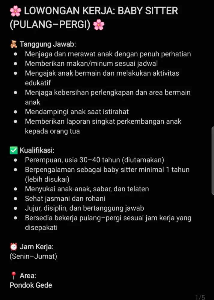 Pengasuh Anak / Baby Sitter