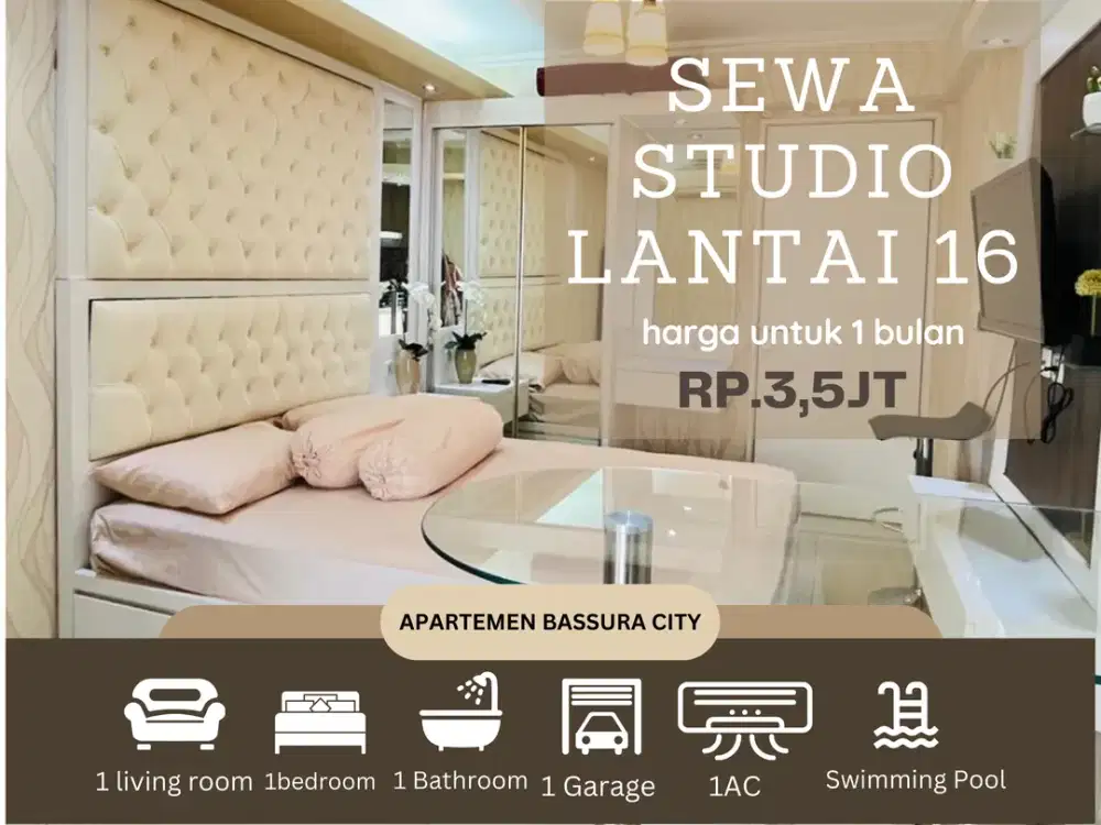 sewa studio bulanan full furnished apartemen bassura city