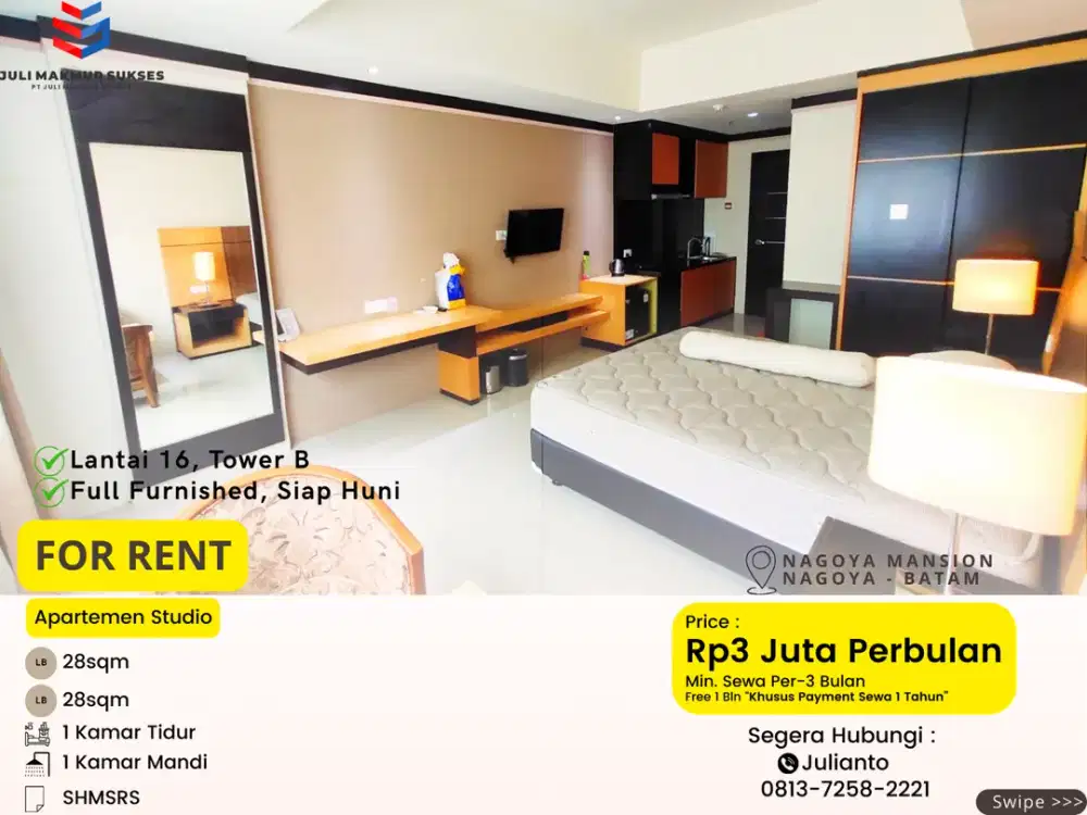 Disewa Apartemen Studio Full Furnished di Nagoya Mansion Batam