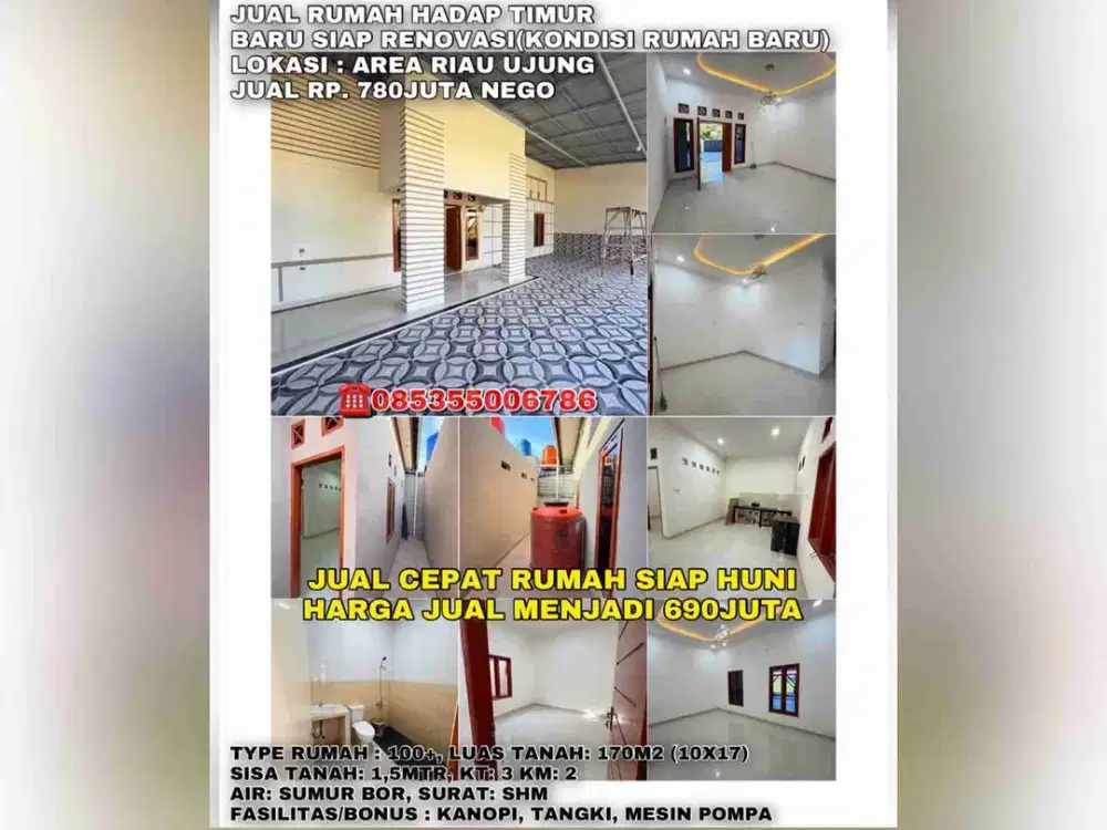 jual rumah hadap timur jln.area riau ujung
