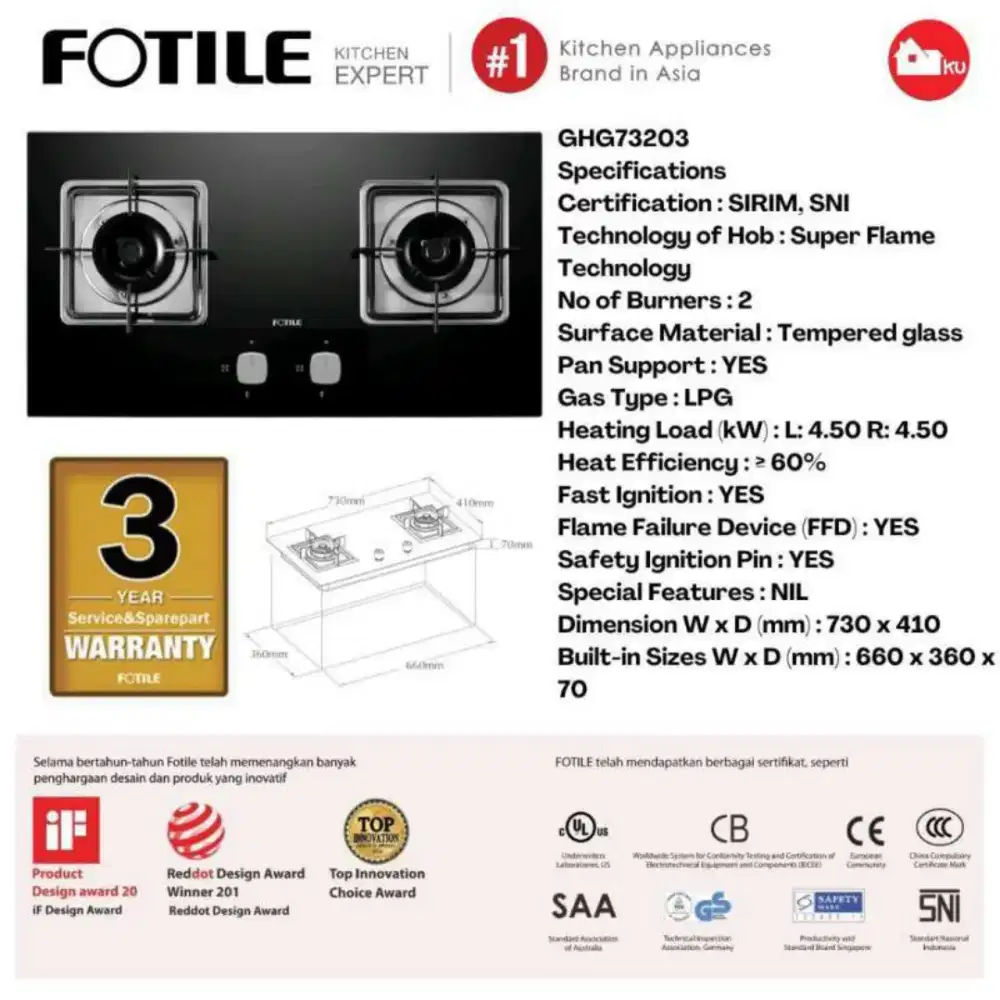 Kompor tanam ukuran 70