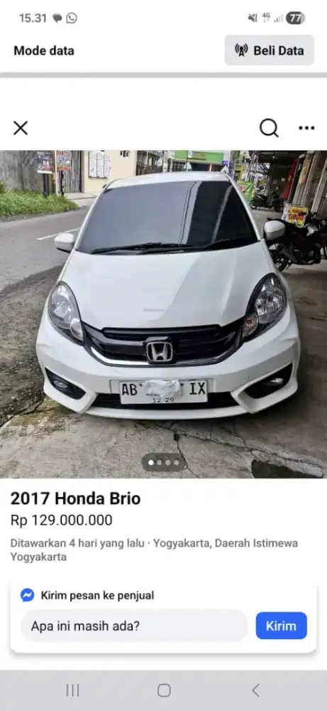 Brio E 2017 asli Yogya Istimewa