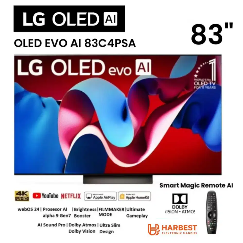 LG OLED AI TV 83 Inch Smart TV Dolby Atmos 83C4PSA Magic Remote HDR10+