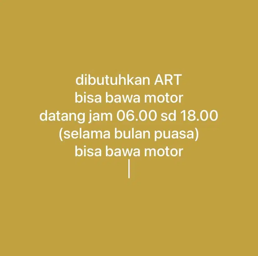 Dibutukan Asisten Rumah Tangga