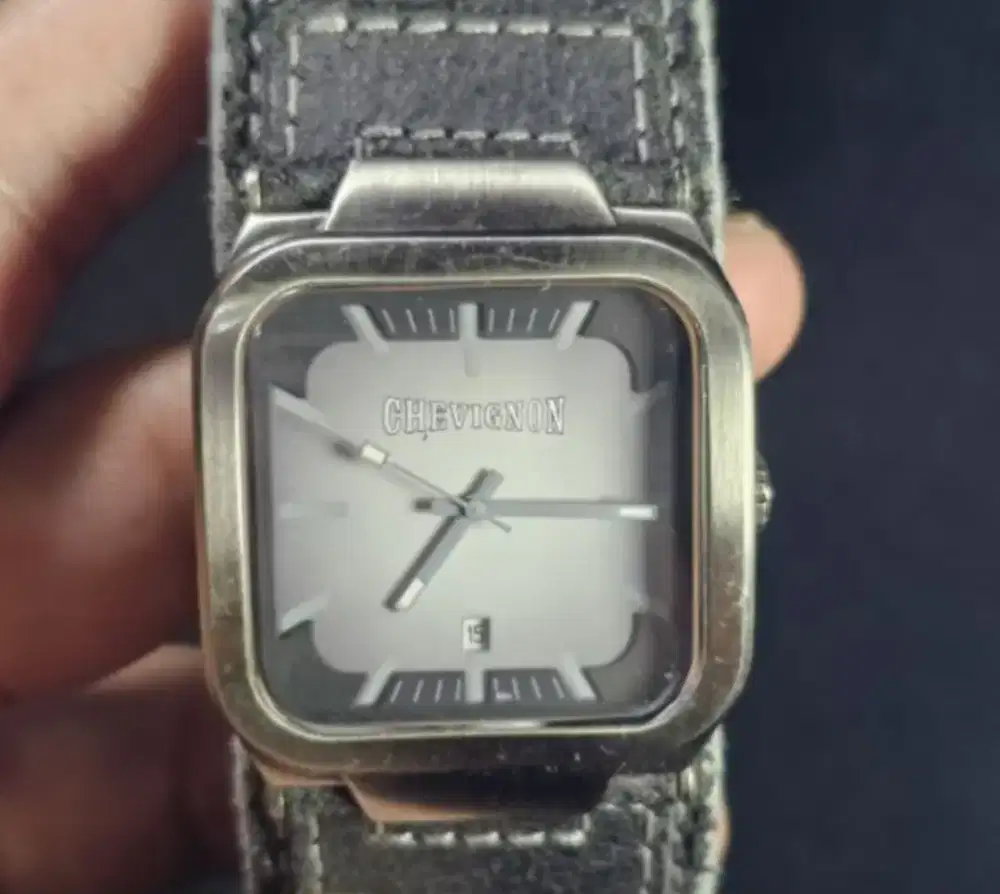 Jam Tangan Chevignon Square Bigsize Grey Black Original Second