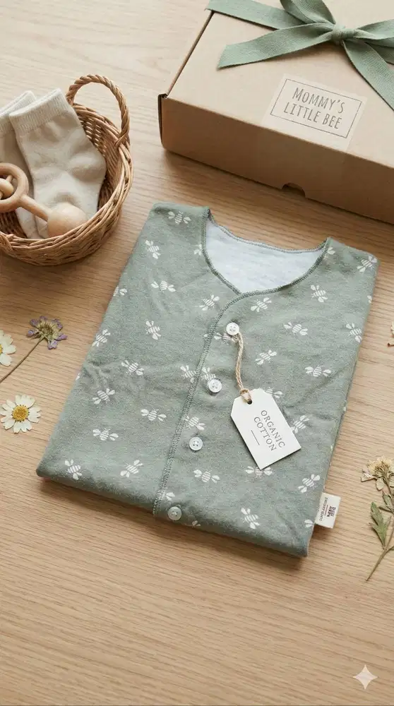 [FREE] Baju Atasan Bayi Little Bee - Warna Sage Estetik!
