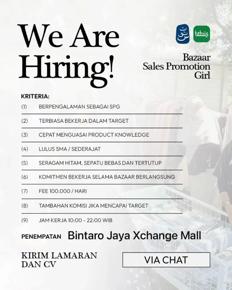 LOWONGAN SPG DI BINTARO JAYA XCHANGE MALL