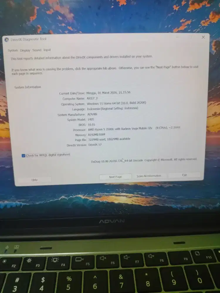 LAPTOP ADVAN WORKMATE RYZEN 5 3500U
